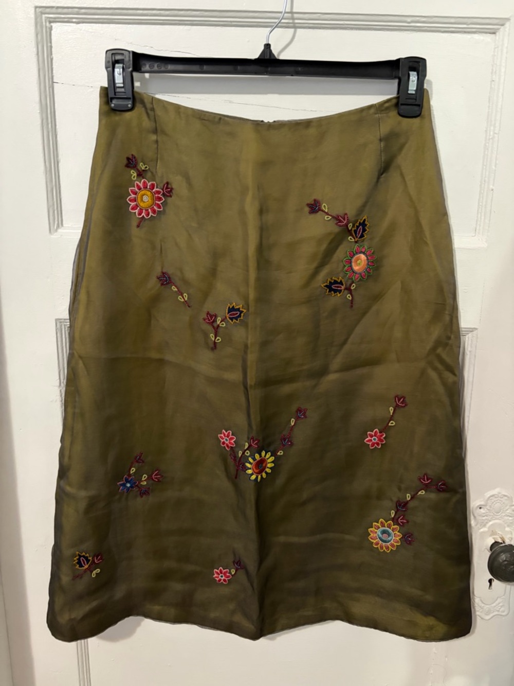 Olive Green Silk A-Line Women's Skirt
